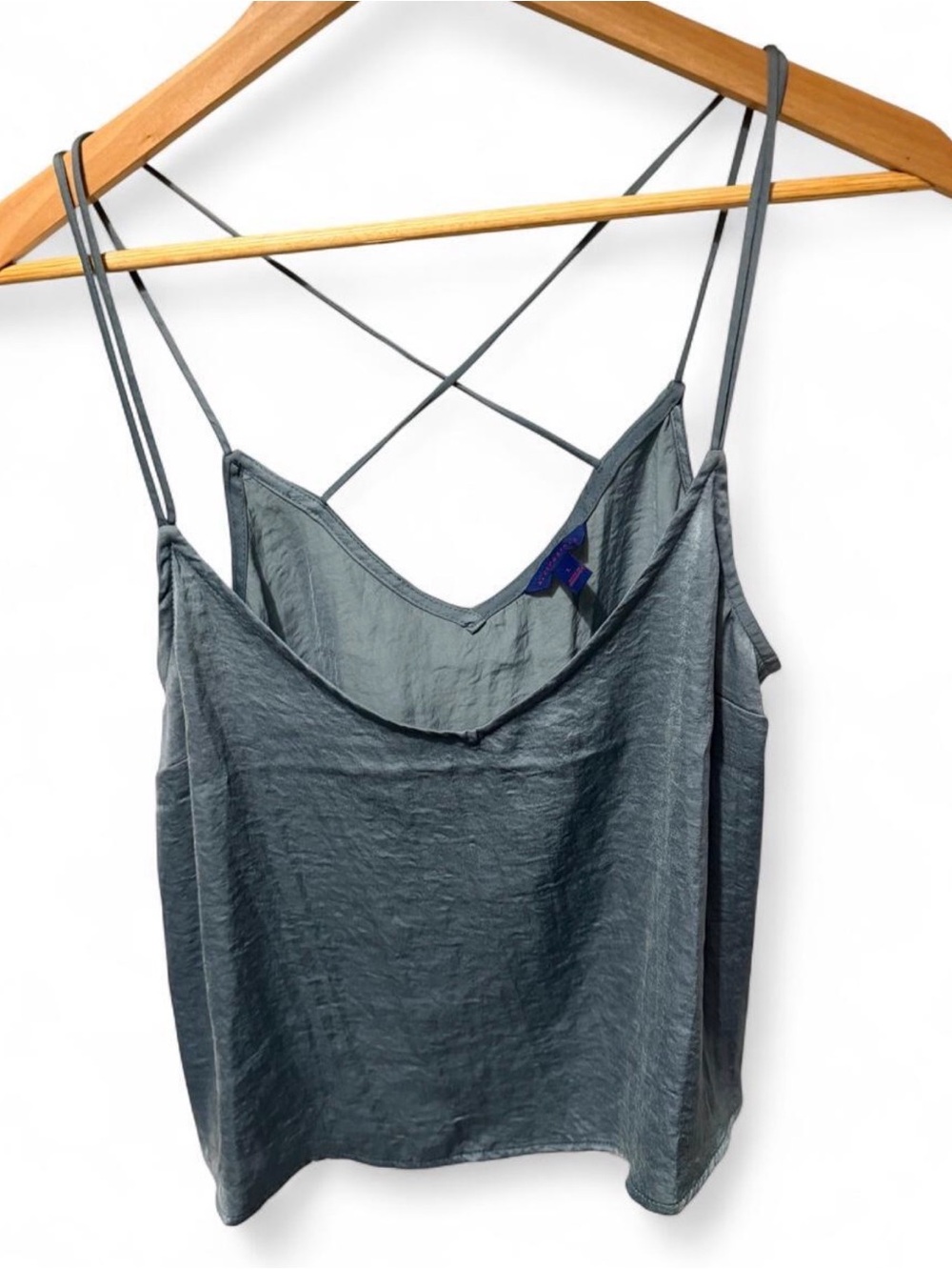 Women's Charcoal Teal Satin Cami with Crisscross Back